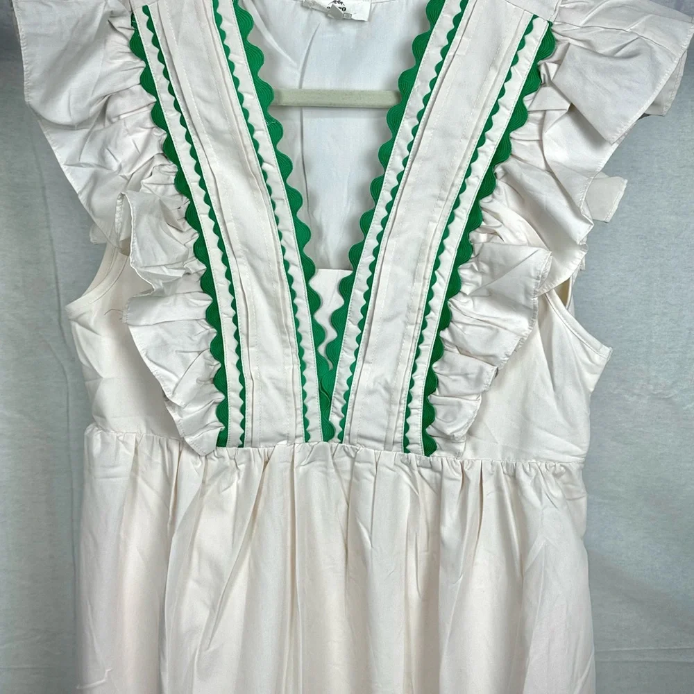Entro Cream & Green Ric Rac Ruffle Maxi Dress NWT Size Medium - Picture 1 of 6